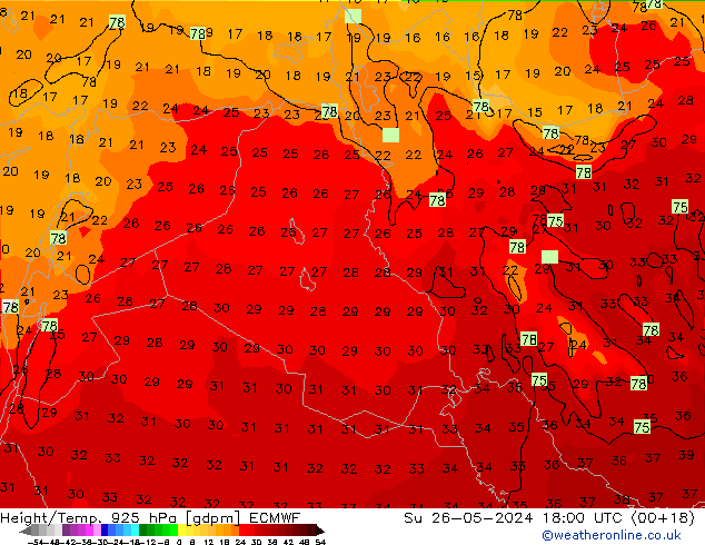 Geop./Temp. 925 hPa ECMWF dom 26.05.2024 18 UTC