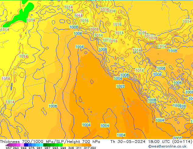 Thck 700-1000 hPa ECMWF Th 30.05.2024 18 UTC