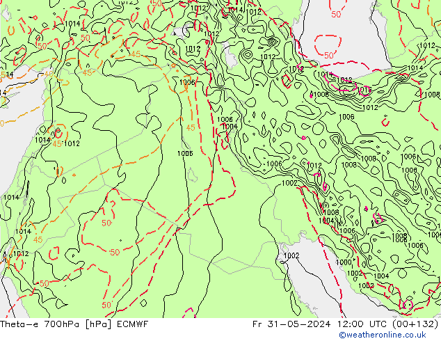 Theta-e 700hPa ECMWF Fr 31.05.2024 12 UTC