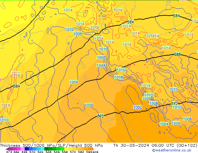 Thck 500-1000hPa ECMWF Th 30.05.2024 06 UTC