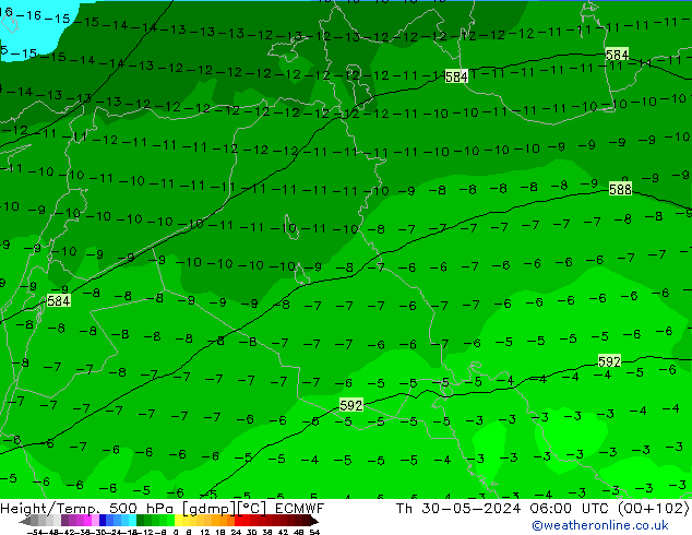 Height/Temp. 500 hPa ECMWF Th 30.05.2024 06 UTC