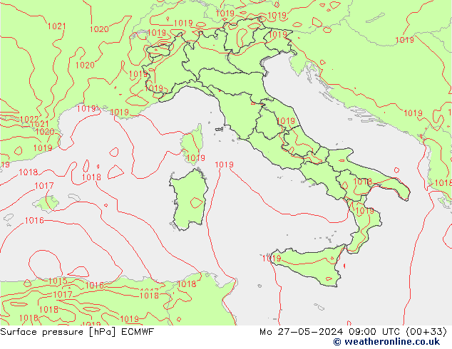 Surface pressure ECMWF Mo 27.05.2024 09 UTC