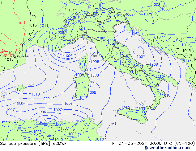 Pressione al suolo ECMWF ven 31.05.2024 00 UTC