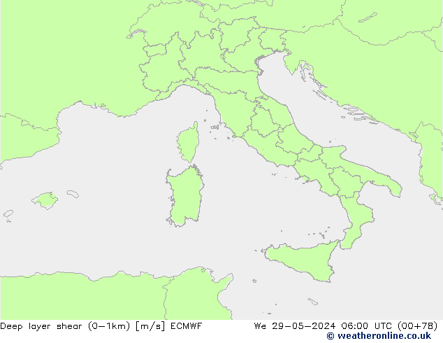 Deep layer shear (0-1km) ECMWF  29.05.2024 06 UTC