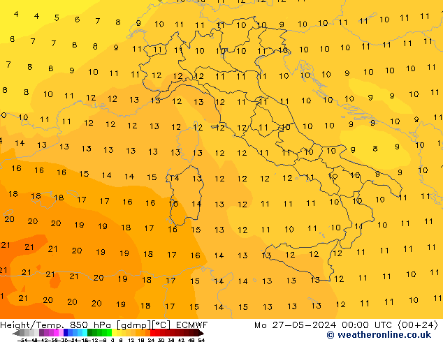 Hoogte/Temp. 850 hPa ECMWF ma 27.05.2024 00 UTC