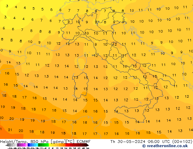 Z500/Rain (+SLP)/Z850 ECMWF Do 30.05.2024 06 UTC