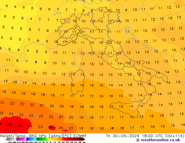 Z500/Rain (+SLP)/Z850 ECMWF Th 30.05.2024 18 UTC