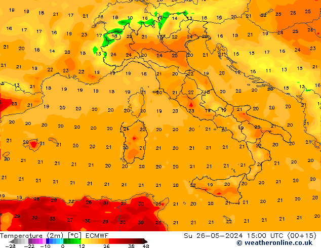 Temperature (2m) ECMWF Ne 26.05.2024 15 UTC