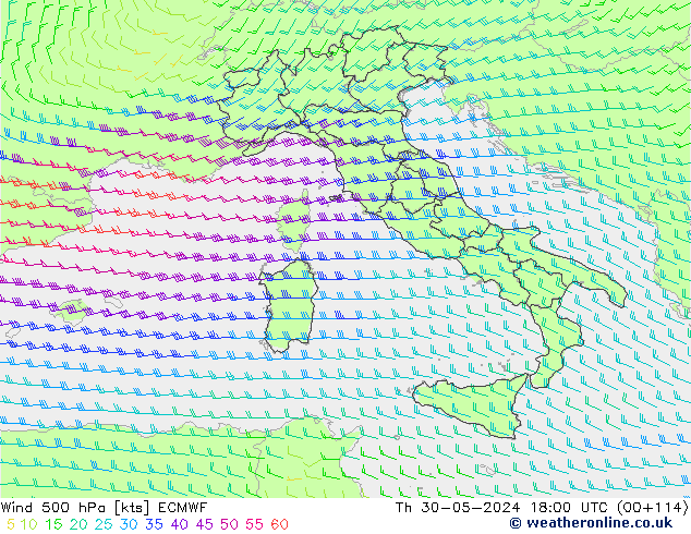 Wind 500 hPa ECMWF Th 30.05.2024 18 UTC