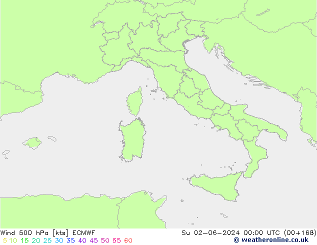 Wind 500 hPa ECMWF Su 02.06.2024 00 UTC