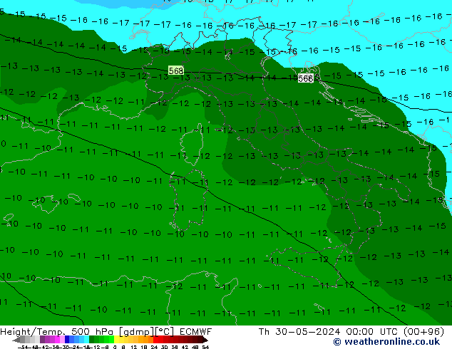 Z500/Rain (+SLP)/Z850 ECMWF jue 30.05.2024 00 UTC