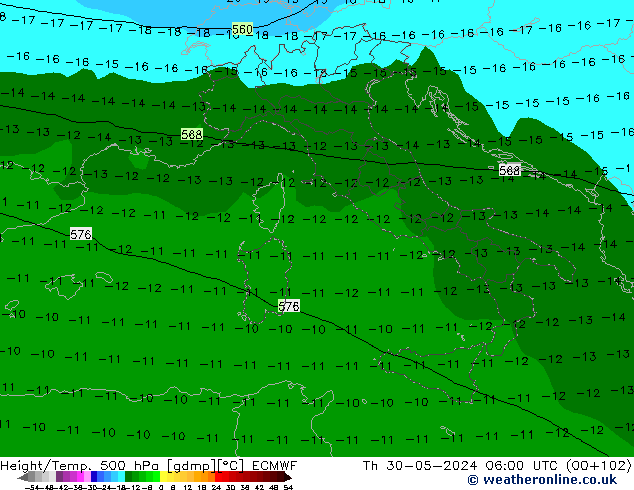 Z500/Rain (+SLP)/Z850 ECMWF Th 30.05.2024 06 UTC