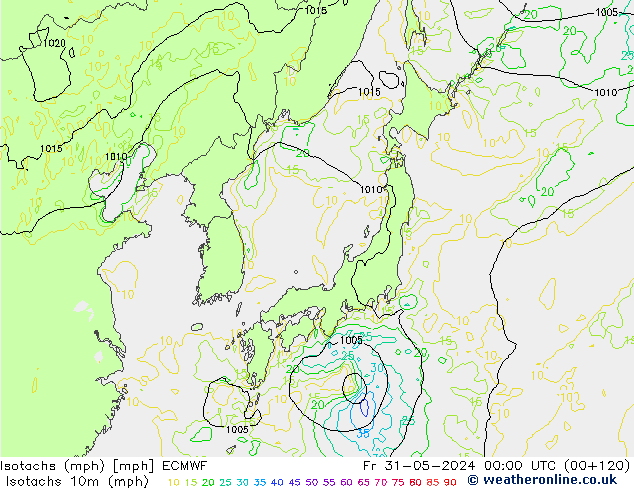 Isotachs (mph) ECMWF  31.05.2024 00 UTC