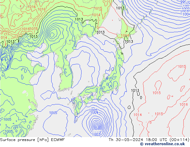 pressão do solo ECMWF Qui 30.05.2024 18 UTC