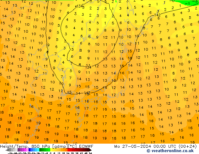 Z500/Rain (+SLP)/Z850 ECMWF lun 27.05.2024 00 UTC