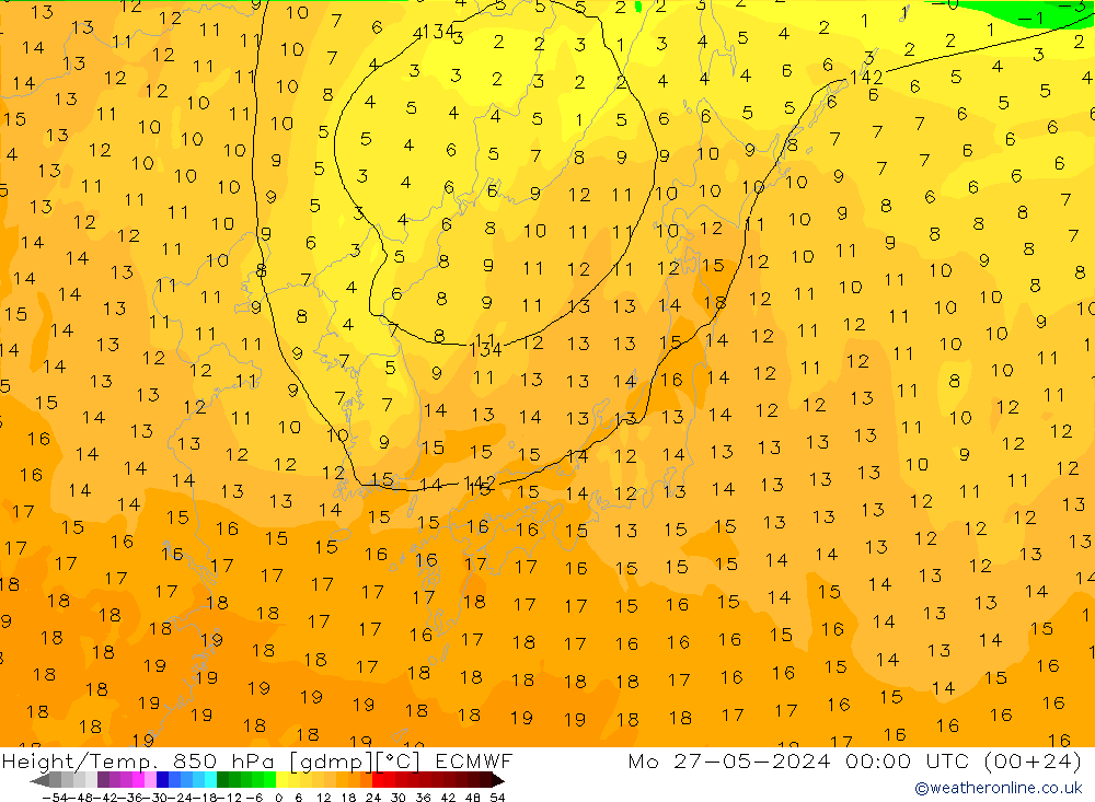 Z500/Rain (+SLP)/Z850 ECMWF пн 27.05.2024 00 UTC