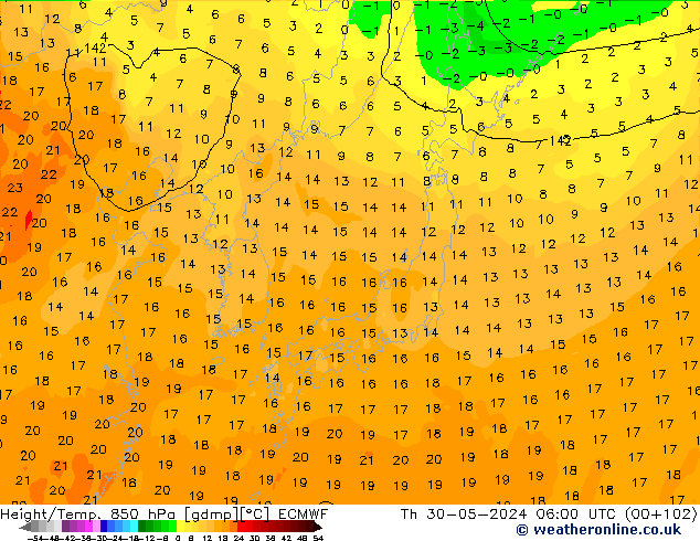 Height/Temp. 850 hPa ECMWF gio 30.05.2024 06 UTC