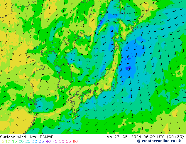 Surface wind ECMWF Mo 27.05.2024 06 UTC