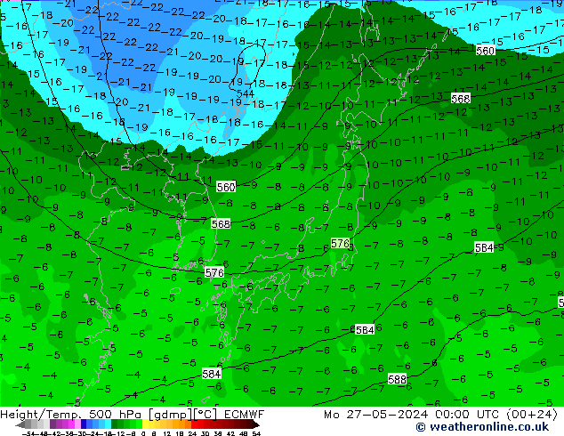 Z500/Rain (+SLP)/Z850 ECMWF lun 27.05.2024 00 UTC