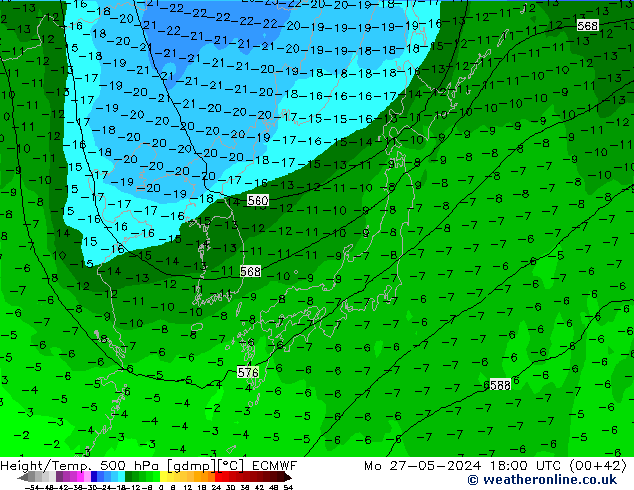 Hoogte/Temp. 500 hPa ECMWF ma 27.05.2024 18 UTC