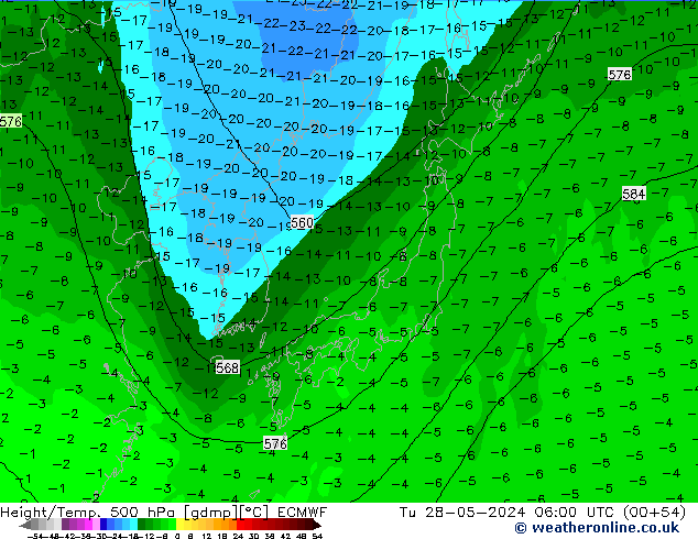 Z500/Rain (+SLP)/Z850 ECMWF  28.05.2024 06 UTC