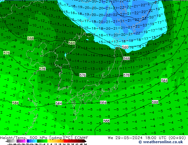 Z500/Rain (+SLP)/Z850 ECMWF We 29.05.2024 18 UTC