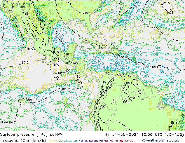 Isotaca (kph) ECMWF vie 31.05.2024 12 UTC