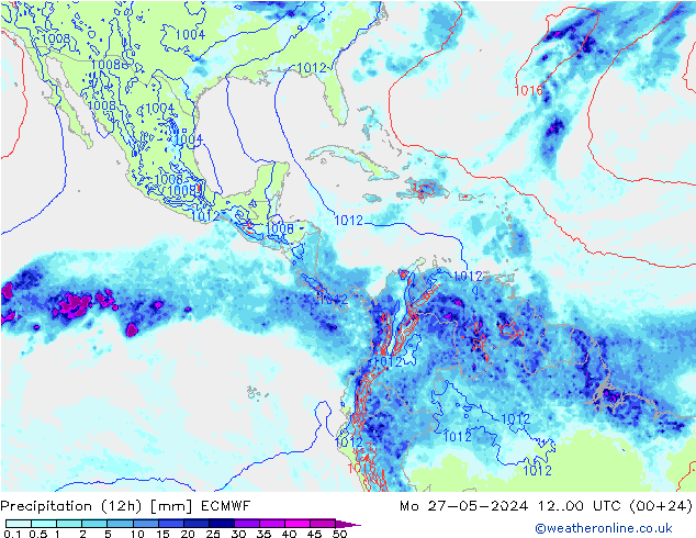 Precipitation (12h) ECMWF Mo 27.05.2024 00 UTC