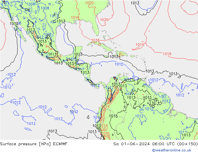 Surface pressure ECMWF Sa 01.06.2024 06 UTC