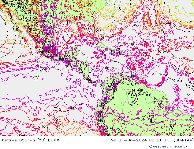 Theta-e 850hPa ECMWF Sa 01.06.2024 00 UTC