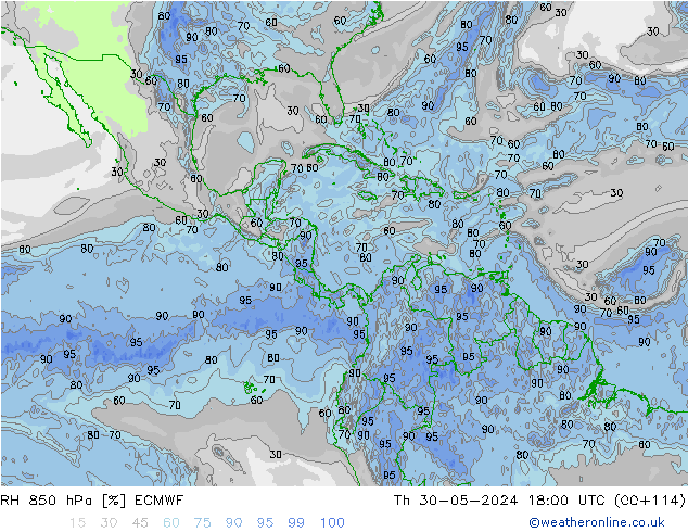 850 hPa Nispi Nem ECMWF Per 30.05.2024 18 UTC