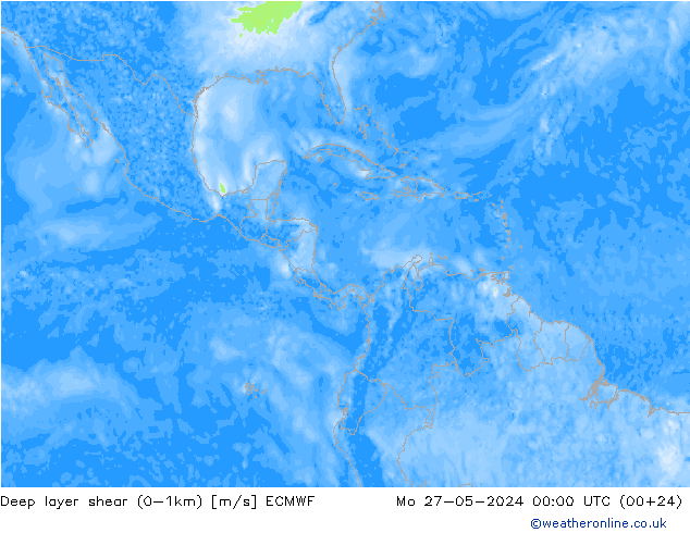 Deep layer shear (0-1km) ECMWF lun 27.05.2024 00 UTC