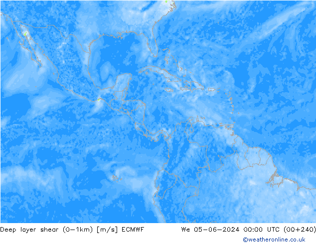 Deep layer shear (0-1km) ECMWF wo 05.06.2024 00 UTC