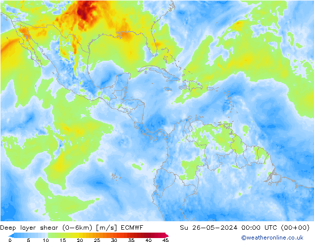 Deep layer shear (0-6km) ECMWF Вс 26.05.2024 00 UTC