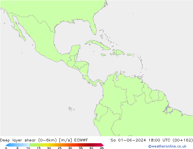 Deep layer shear (0-6km) ECMWF za 01.06.2024 18 UTC