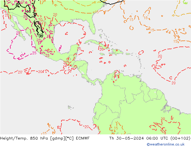 Height/Temp. 850 hPa ECMWF Qui 30.05.2024 06 UTC