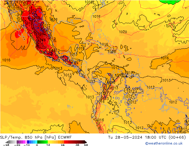 SLP/Temp. 850 hPa ECMWF Tu 28.05.2024 18 UTC