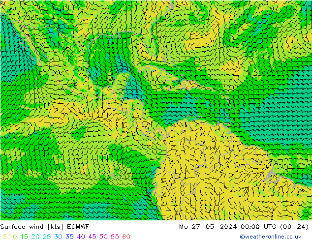 Rüzgar 10 m ECMWF Pzt 27.05.2024 00 UTC