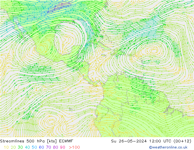 Streamlines 500 hPa ECMWF Su 26.05.2024 12 UTC