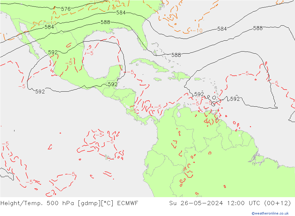 Z500/Rain (+SLP)/Z850 ECMWF Su 26.05.2024 12 UTC