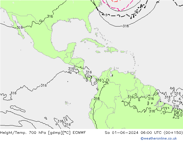 Height/Temp. 700 hPa ECMWF So 01.06.2024 06 UTC