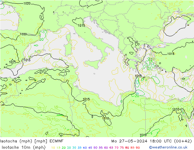 Isotachs (mph) ECMWF Po 27.05.2024 18 UTC