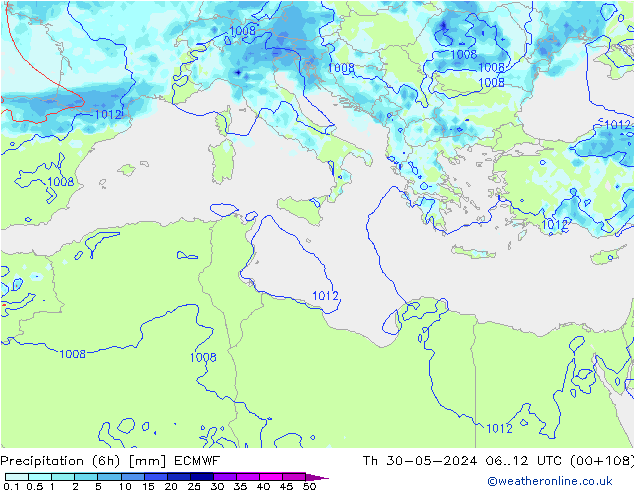 Z500/Rain (+SLP)/Z850 ECMWF Th 30.05.2024 12 UTC