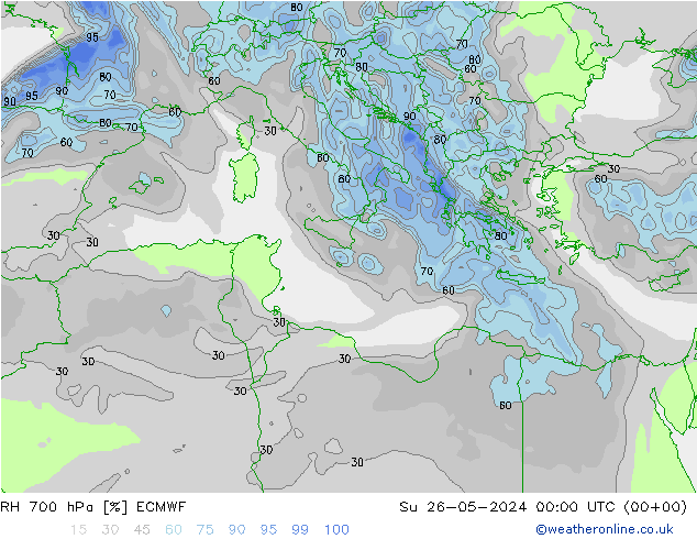 RH 700 hPa ECMWF Su 26.05.2024 00 UTC