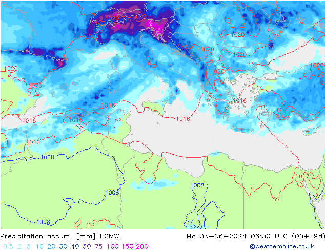 Totale neerslag ECMWF ma 03.06.2024 06 UTC