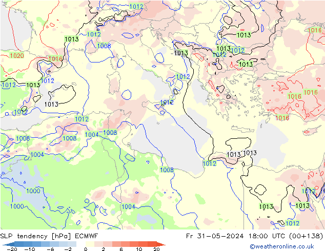 SLP tendency ECMWF Fr 31.05.2024 18 UTC