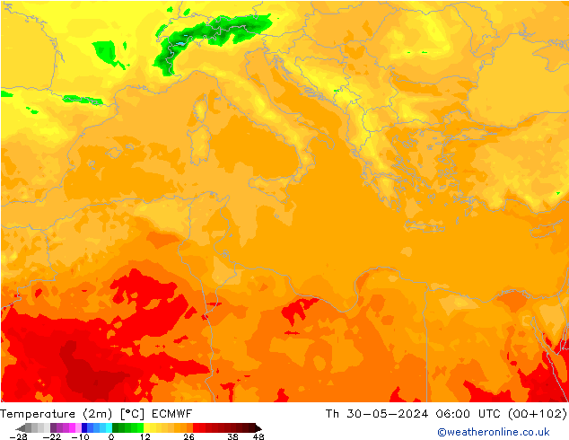 Temperatura (2m) ECMWF jue 30.05.2024 06 UTC