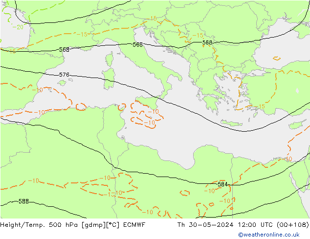 Z500/Rain (+SLP)/Z850 ECMWF Th 30.05.2024 12 UTC