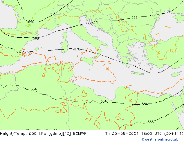 Z500/Rain (+SLP)/Z850 ECMWF  30.05.2024 18 UTC