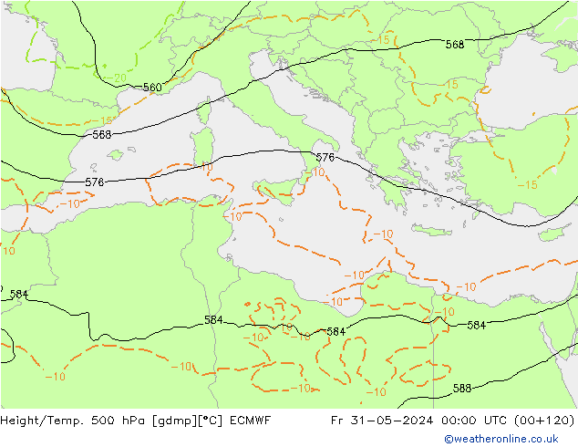 Z500/Rain (+SLP)/Z850 ECMWF Fr 31.05.2024 00 UTC